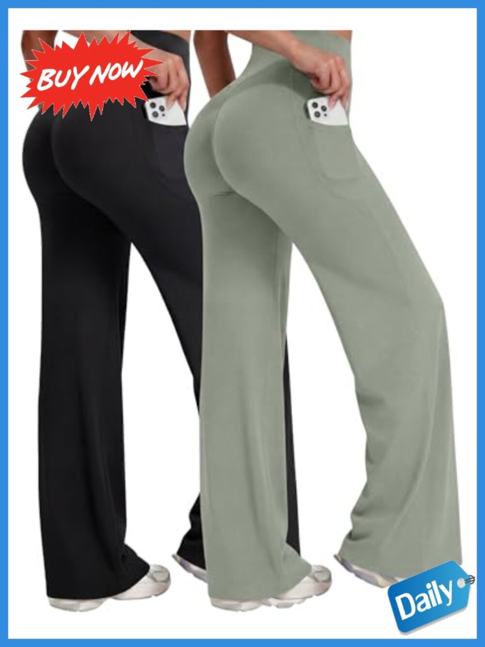 2 Pack Women's High Waisted Wide Leg Leggings with Pockets